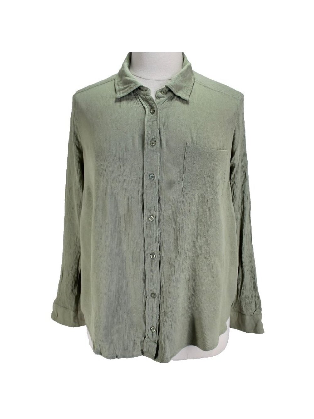 Torrid Crinkle Blouse Size 1 1X Green Long Sleeve Button Front Collared Shirt